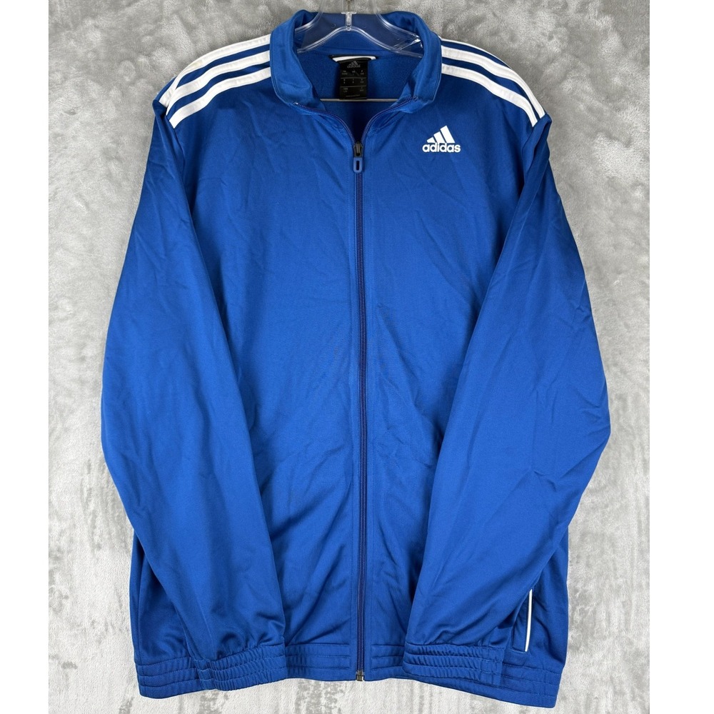 Y2K Adidas Track Jacket Full Zip Blue White Three Stripes Men's Size L